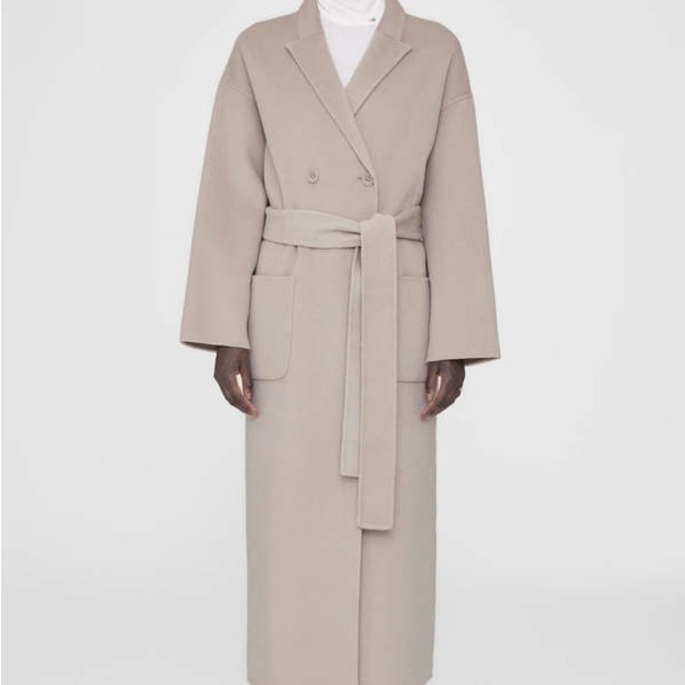 Anine Bing taupe wool cashmere Belted Coat - Picture 4 of 11